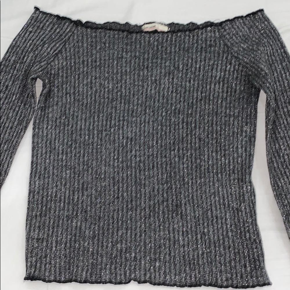 glittery long sleeve off the shoulder shirt